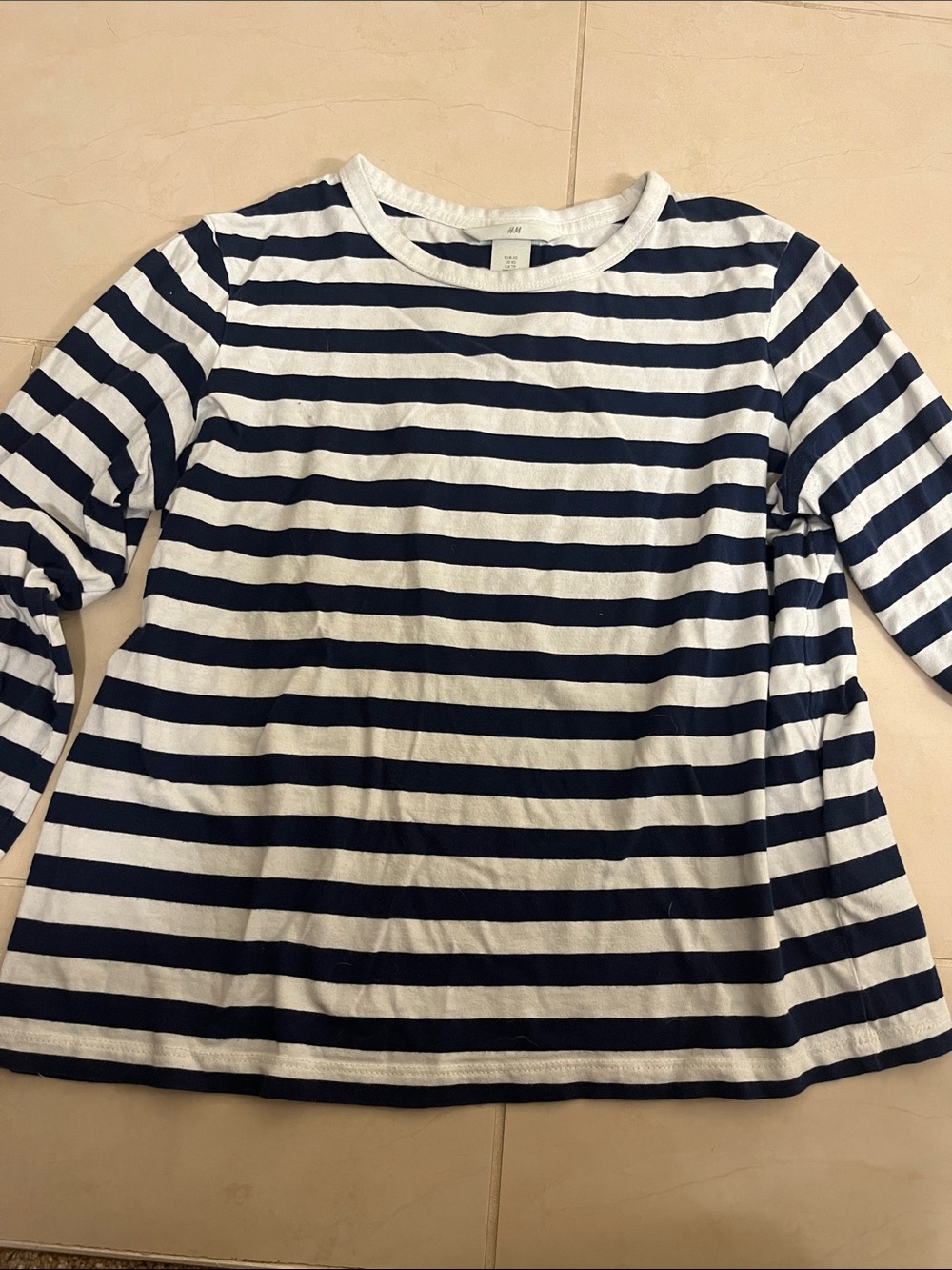 H&M Navy and White Striped Cotton Long Sleeve Tee